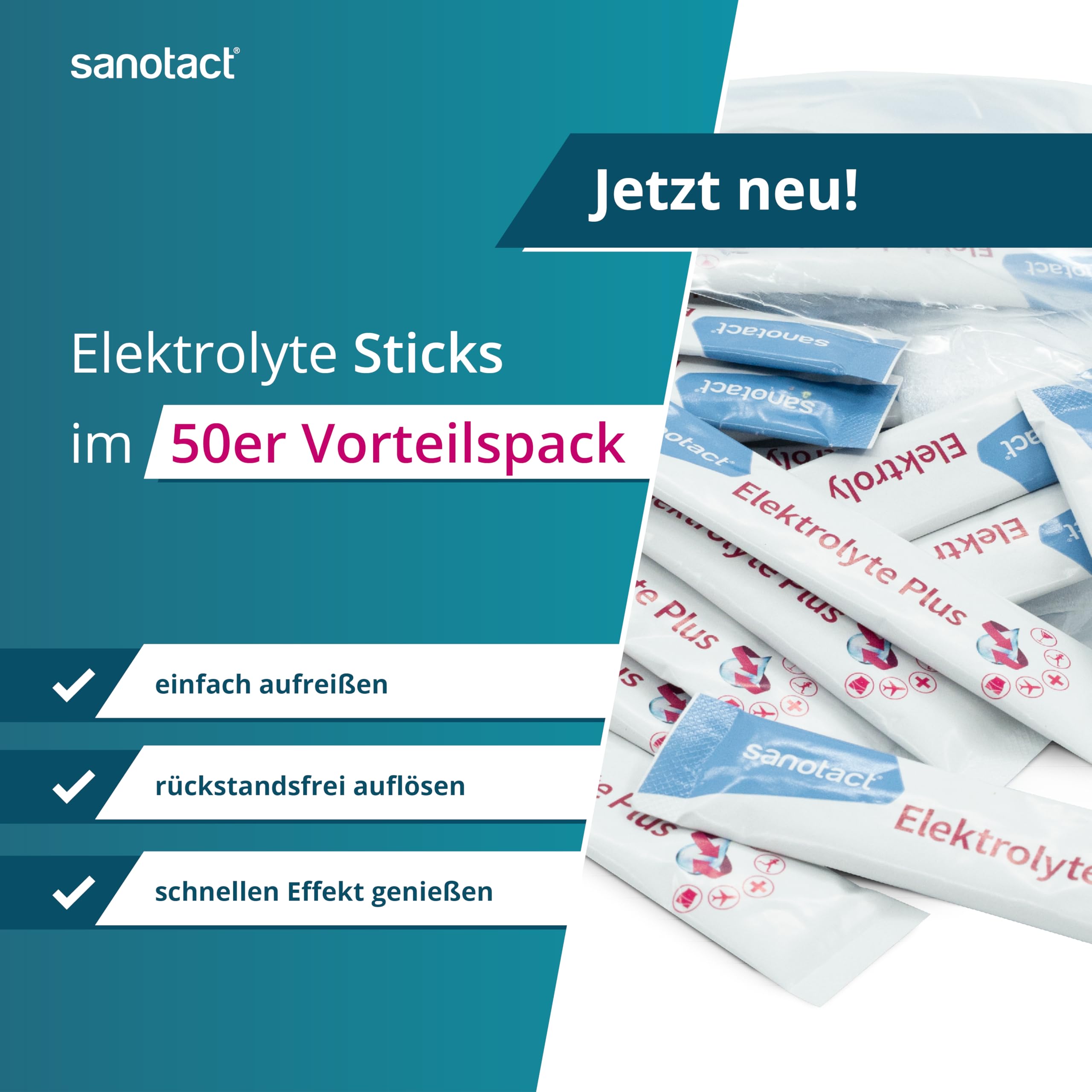 sanotact Elektrolyte Plus 50 Stück – Großpackung für Festival, Sport & Hochzeit Gastgeschenk – Elektrolyte Pulver für den Party Urlaub Zubehör & Training 3