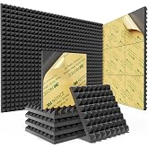 Sonicism 12 Pack Sound Proof Foam Panels for Walls Self-Adhesive 12"X12"X1" | Pyramid Acoustic Foam Panels of High Density Soundproof Wall Panels Fast Expand Sound Absorption and Decoration (Black)