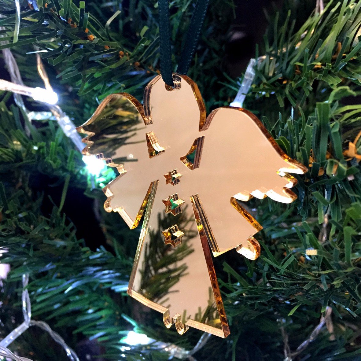 Super Cool Creations Angel Stars Mirrored Gold Christmas Tree Decorations - Pack of 10