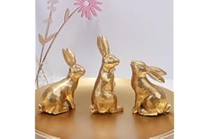 Glintoper 3 Pack Easter Bunny Figurines Decor, Mini Resin Golden Bunnies Spring Sculpture Tabletop Ornament, Rabbits Festival Present for Garden Home Table Office Dining Room Mantle Party Supplies