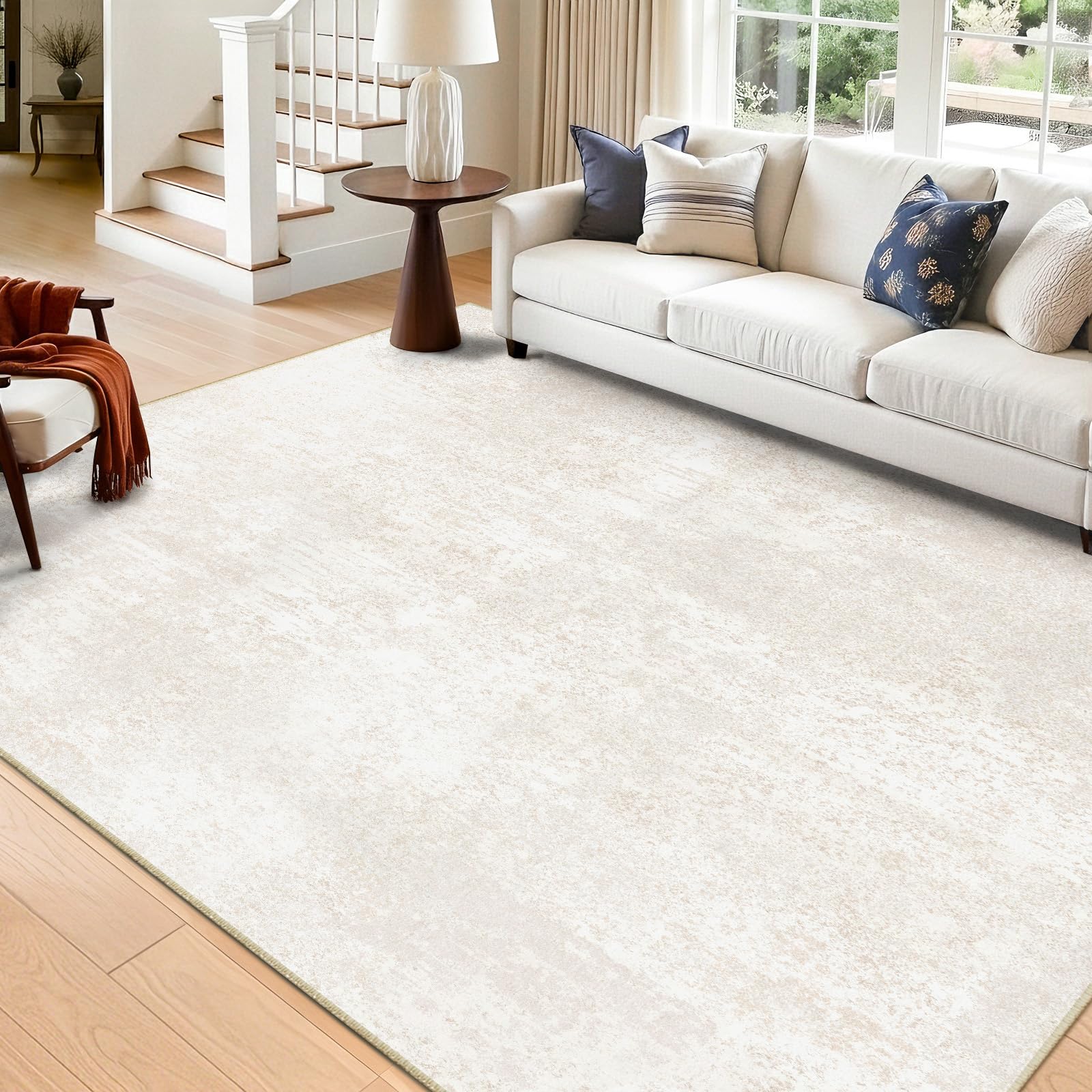 RELEANY Washable Area Rugs 5'x7' Non-Slip Modern Abstract Soft for Living Room Entryway Bedroom Nursery, Print Pattern, Cream/White