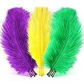 MARFOREVER 45 Pcs Mardi Gras Feathers for Crafts, Purple Gold Green Feathers Bulk 6-10 inch Plume Carnival Feathers for Mardi Gras Costume DIY Crafts Party Home Decorations