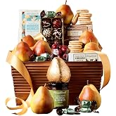 Harry &amp; David Deluxe Favorites Gift Basket, Pears, Gourmet Snacks, Popcorn | Fruit and Cheese Gift Basket with Pears, Moose Munch Popcorn, Galettes, Relish, Crackers, Milk Chocolate Covered Cherries