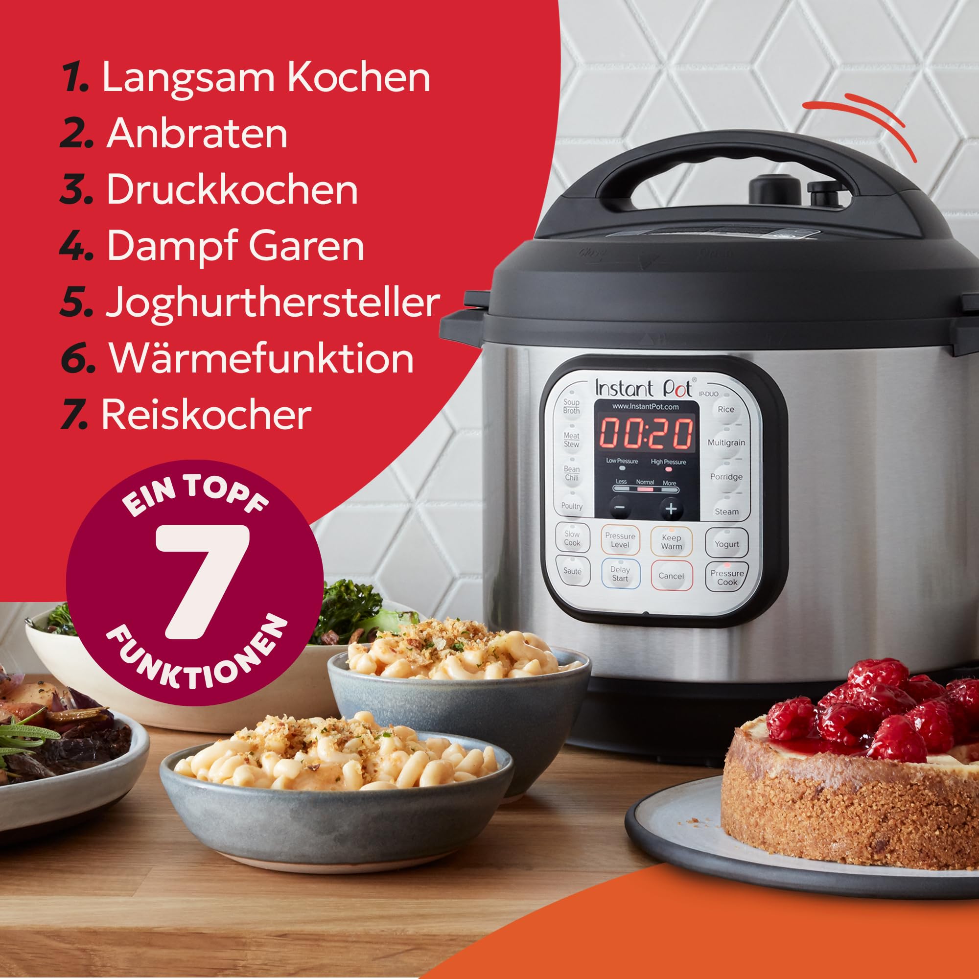 Instant Pot Duo 7-in-1-Multikocher 5,7 l – gebürstetes Edelstahl, großer Schnellkochtopf, Schongarer, Reiskocher, Sauteuse, Joghurtbereiter, Dampfgarer und Speisenwärmer, spülmaschinenfest 6