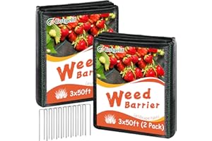GOTGELIF 3ft x 100ft Weed Barrier Landscape Fabric, 3.2oz Heavy Duty Woven Geotextile with 20 U-Shaped Pegs & Pre-Printed Cutting Lines, Ground Cover Colth Garden Bed Liner for Landscape, Driveway, Greenhouse