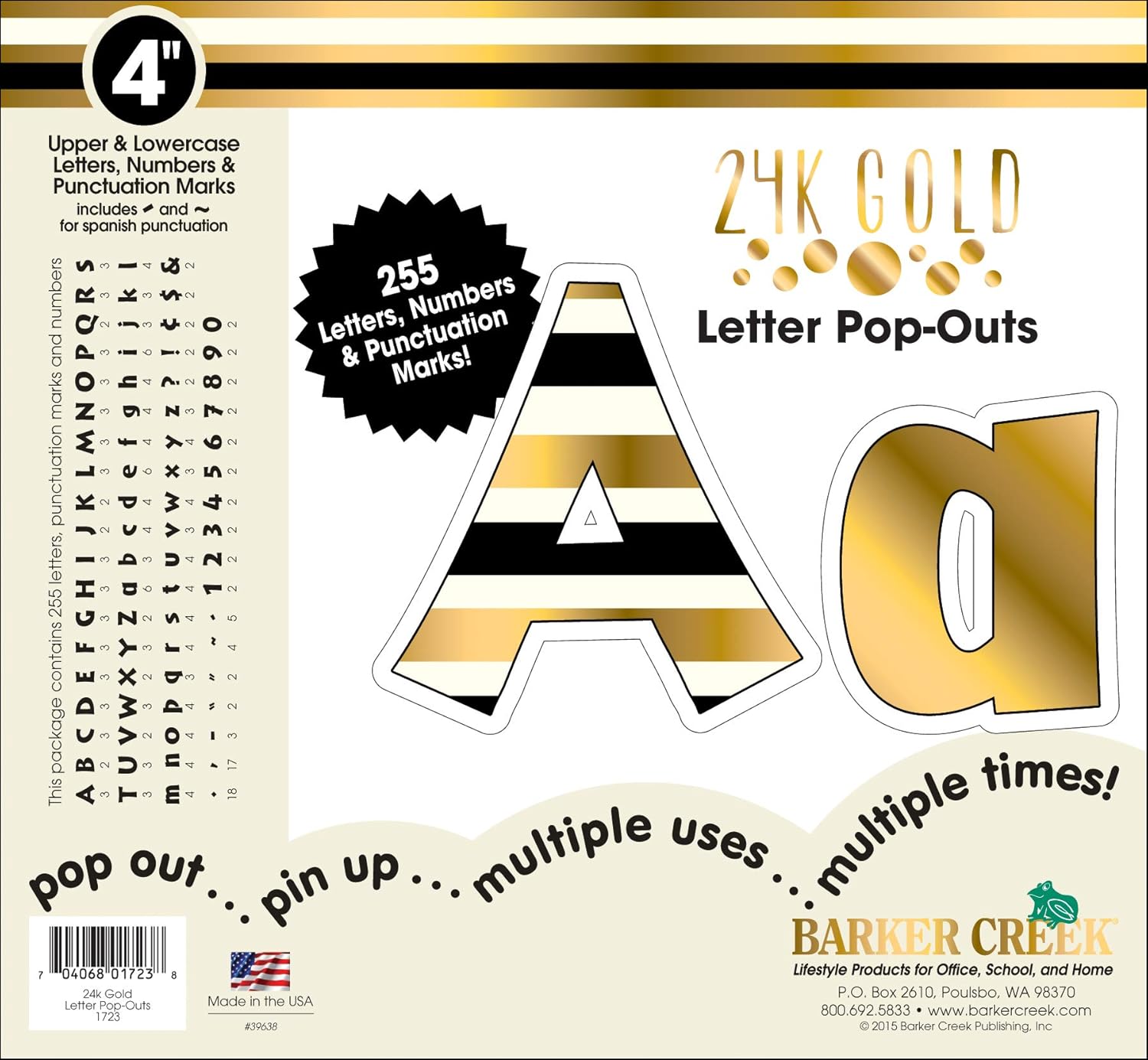 Barker Creek 4" Poster Letters & Bulletin Board Letter Pop-Outs, 24k Gold (LL-1723)