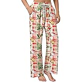 Christmas Pajamas Bottoms for Women Santa Claus Snowman Print Wide Leg Pj Pants with Pockets Lounge Sleepwear