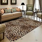 Aukib Leopard Rug 5x7 Washable Animal Print Rug Living Room Large Carpet Soft Non-Slip, Non-Shedding Brown Carpet for Office Dormitory Bedroom