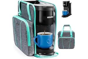 BAGSPRITE Coffee Maker Travel Bag Compatible with Keurig K-Express Coffee Maker, K-Iced Single Serve Coffee Brewer Carrying Case with Multiple Pockets for K-Cup Pods, Storage Bag With Shoulder Strap