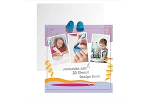 Ataraxia Art 3D Stencil Book 40 Patterns, Drawing Molds Design Paper for 3D Pen, Reusable Colorful 20 Sheets 40 Pattern, Clear Pad & 2 Finger Caps, Painting Graffiti Template for 3DPen Kids DIY Gift