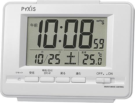 Amazon Co Jp セイコー クロック 目覚まし時計 電波 デジタル カレンダー 温度 表示 Pyxis ピクシス 白 パール Nr535h Seiko ホーム キッチン