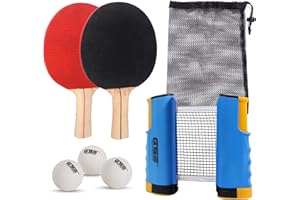 GSE Games & Sports Expert Adjustable Retractable Ping Pong Net Set & Post. Professional Table Tennis Rackets and Balls, Net with Posts and Storage Bag - Pingpong Paddle and Game Table Accessories.