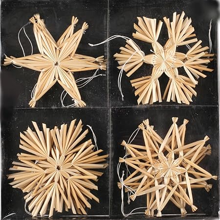 Annastore 12 x Strohsterne zum Hängen Ø 11 cm Baumschmuck Weihnachtsdekoration