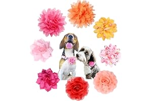 iToolai Dog Collar Flower Attachment, 8Pcs/4 Styles Cat Flowers Collar Charm Accessories,Chiffon Slide-on Flower Bows for Puppy Pet Grooming,Multicolored Pinky Series
