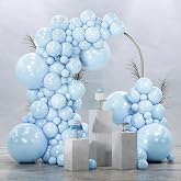 PartyWoo Baby Blue Balloons 145pcs Light Pastel Sky Aqua Blue Color | Different Sizes of 18 12 10 5 Inch Balloons for Graduation Gender Reveal Easter Birthday Wedding Party Decorations Blue-Q13