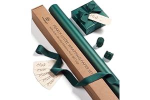 Vitalizart Green Wrapping Paper Set 30" Pearly-Lustre With Silk Like Satin Ribbon & Gift Tags Recyclable Christmas Gift Wrapping Birthday Baby Shower Wedding Handmade Crafts 197"(16.4 Ft)