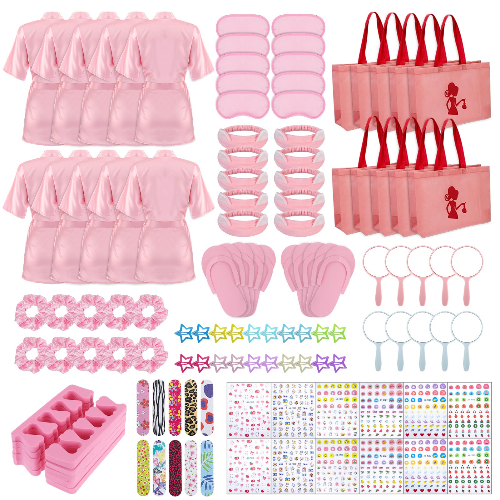 Photo 1 of Hoemwarm 10 Set Spa Party Supplies for Girls,122 Pcs Slumber Party Favors for Girls Satin Robes Spa Kit Accessories Bulk with Tote Bags,Kids Nail Salon Spa Birthday Party Supplies