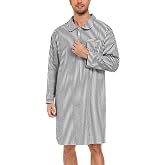 SWOMOG Men's Nightshirt 100% Cotton Long Sleeve Sleep Shirt Button Down Nightgown Soft Sleepwear Comfy Nightwear S-L
