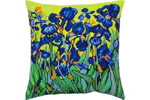 BRVSK Irises by Vincent Van Gogh. Needlepoint Kit. Throw Pillow 16×16 Inches. Printed Tapestry Canvas, European Quality