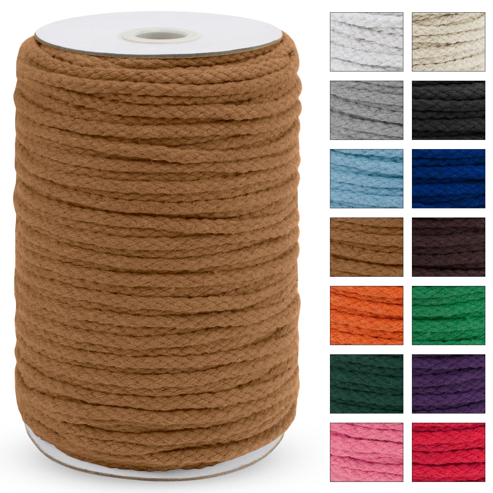 Uiopa Macrame Cord 5mm x 90m, Thick Macrame Rope 8-Strand Braided Cotton Rope, Khaki Cotton Cord for Plant Hangers, Wall Hanging, Dream Catcher, Garden, DIY Projects