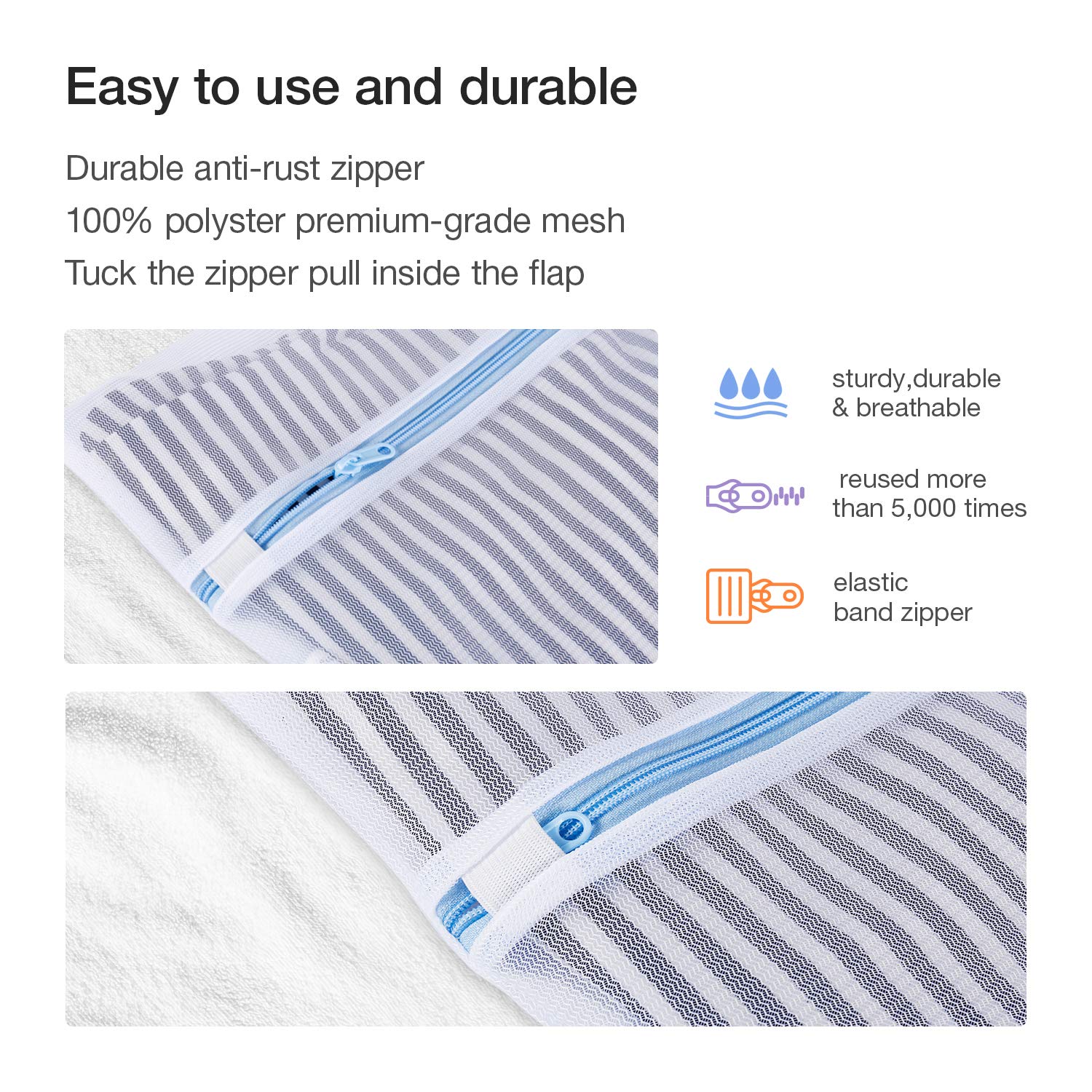 DMplus 7PCS Bolsa Lavadora, Bolsas para Lavandería de Malla con Cremallera. 5 Tamaños para Ropa Interior, Camisetas, Pantalones, Sujetadores. Bolsas de la Colada para Proteger y Organizar Ropas.