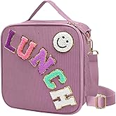 Insulated Lunch Bag With Adjustable Shoulder Strap, Cute Corduroy Preppy Lunch Box Large Insulated Lunch Bag Reusable Lunch Tote Bag (Purple)