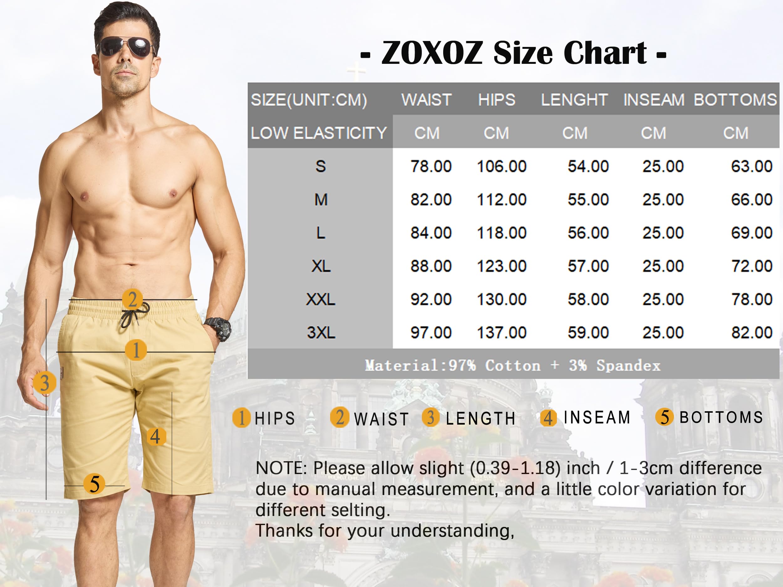 ZOXOZ Shorts Herren Sommer Kurze Hose Herren Mit Taschen Chino Shorts Baumwolle Cargo Shorts Freizeithose Kurz Schwarz XL 5