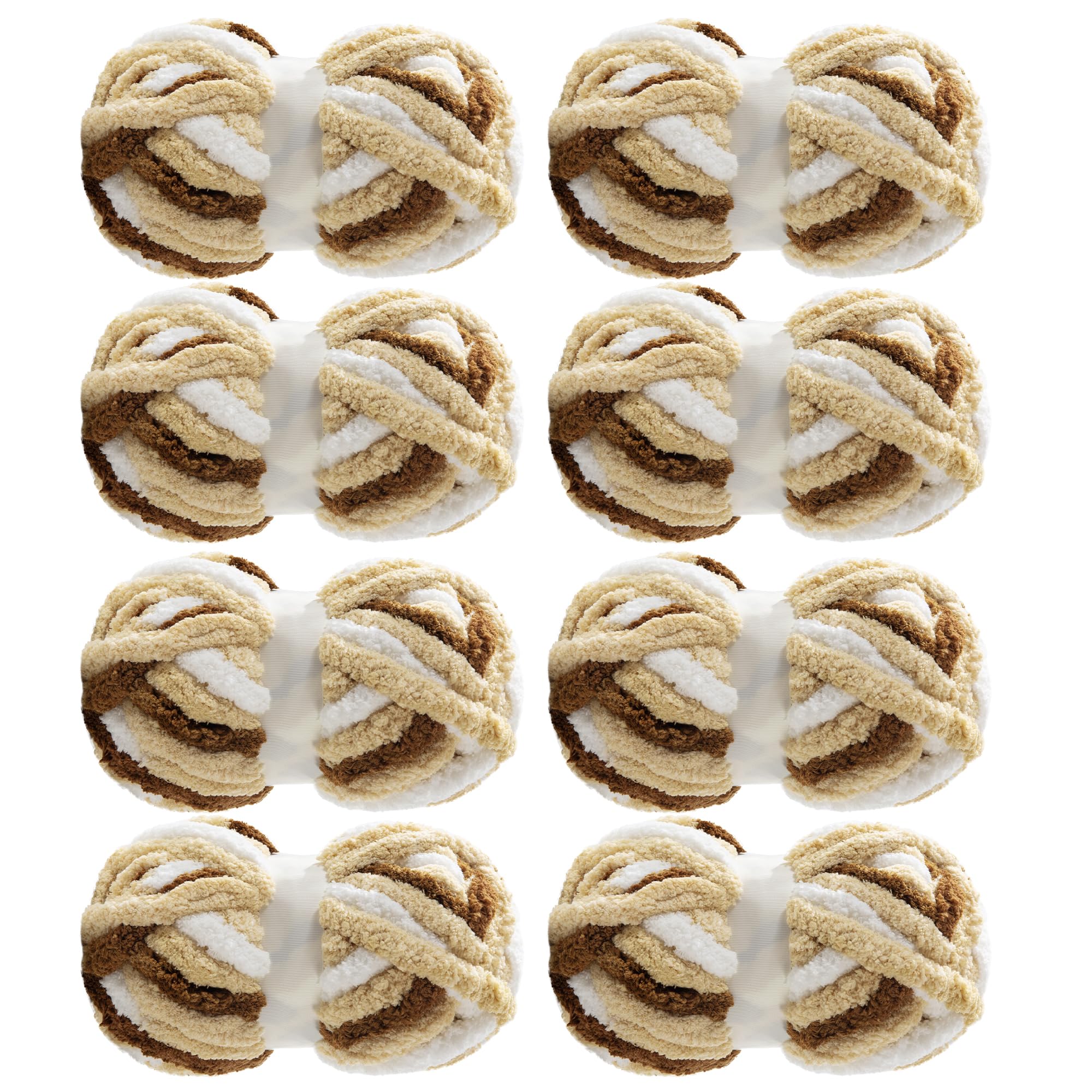 MABOZOO Tie Dye Chunky Yarn for Crocheting 8 Pack,Khaki Fluffy Jumbo Chenille Yarn,Soft Plush Yarn Bulky,Giant Thick Fuzzy Yarn for Hand Knitting or Arm Knitting (31.7 yds,8 oz Each Skein) Image