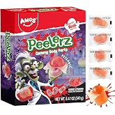 AMOS Peelerz Gummy Body Parts, Approx 48 Pieces Peelable Halloween Gummies,Raspberry and Strawberry Flavored Candy, Spooky Brain, Ear and Finger Shapes, Party and Trick-or-Treat Treats