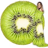 Funny Kiwi Fruit Blanket Adult Food Throw Blanket, Round Throw Blanket Flannel Food Blanket for Kids, Novelty Weird Stuff and Gag Gifts for Students, 47 Inches