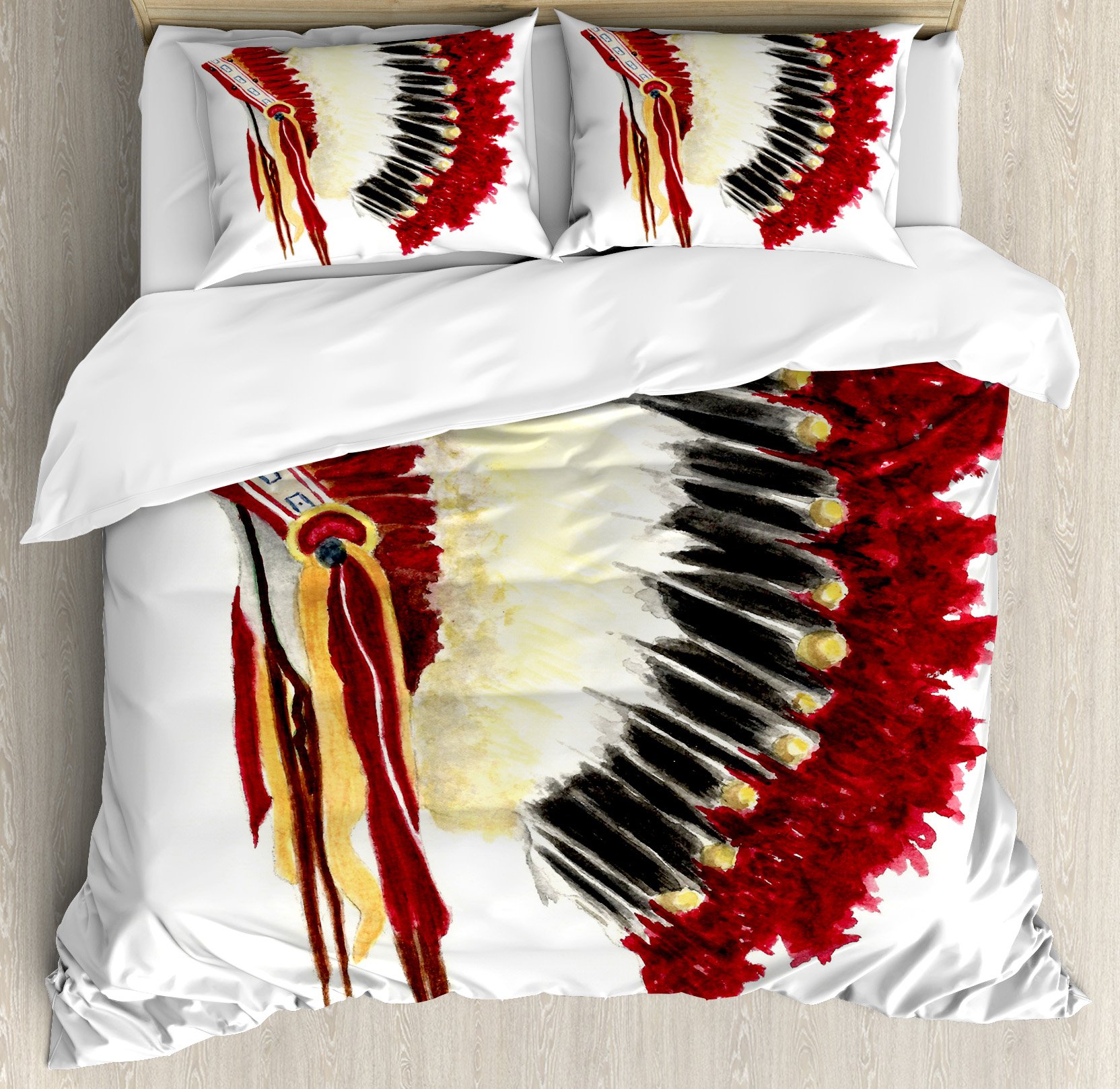 Ambesonne Tribal Duvet Cover Set, Original Symbolic Eagle Feather Headdress Native Life Style, Decor