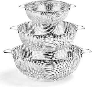 HaWare Sieb, Edelstahl Küchensieb Nudelsieb 3er Set mit Griff, Mikroperforiertes Abtropfsieb Seiher zum Ablaufen & Spülen für Küche/Nudel/Gemüse/Obst/Reis, Spülmaschinenfest - (16/22/28cm)