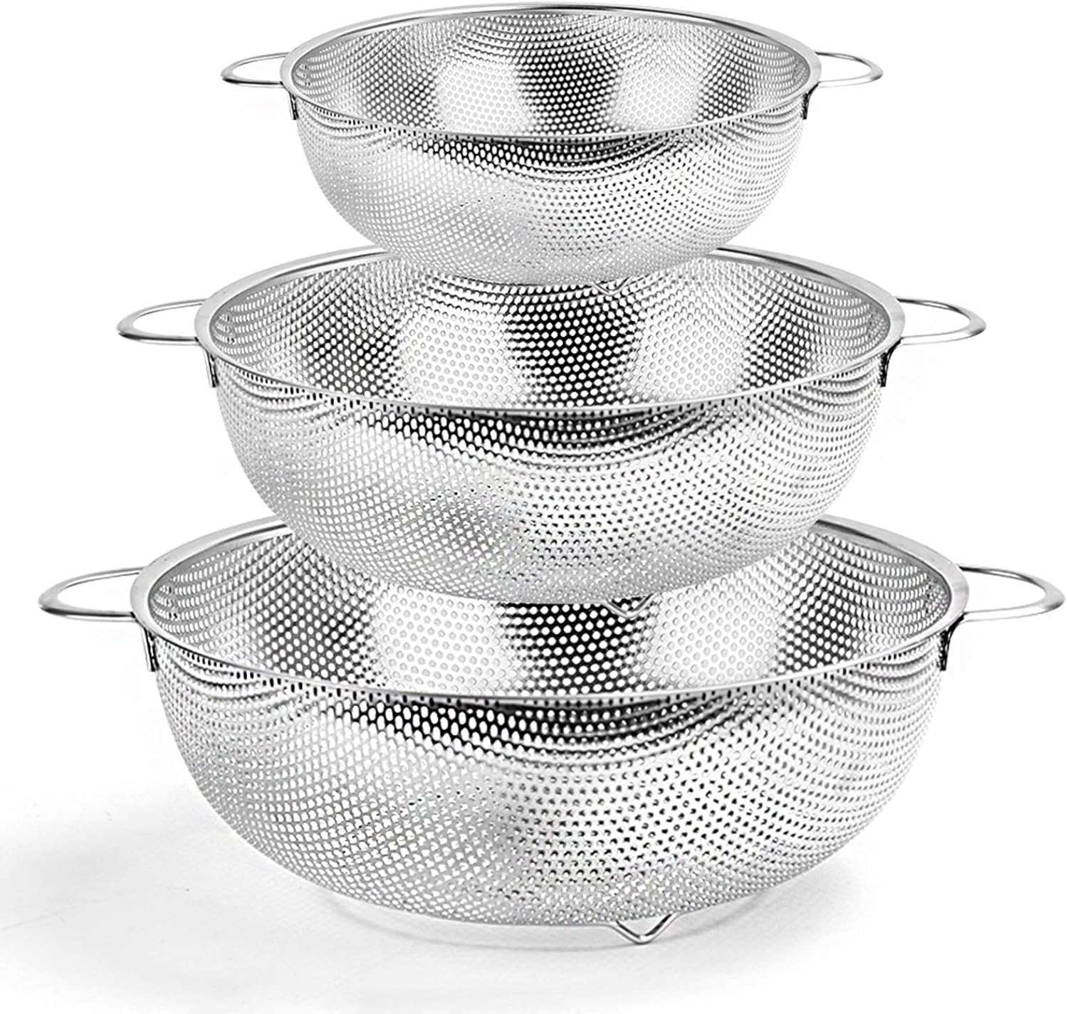 HaWare Sieb, Edelstahl Küchensieb Nudelsieb 3er Set mit Griff, Mikroperforiertes Abtropfsieb Seiher zum Ablaufen & Spülen für Küche/Nudel/Gemüse/Obst/Reis, Spülmaschinenfest - (16/22/28cm)