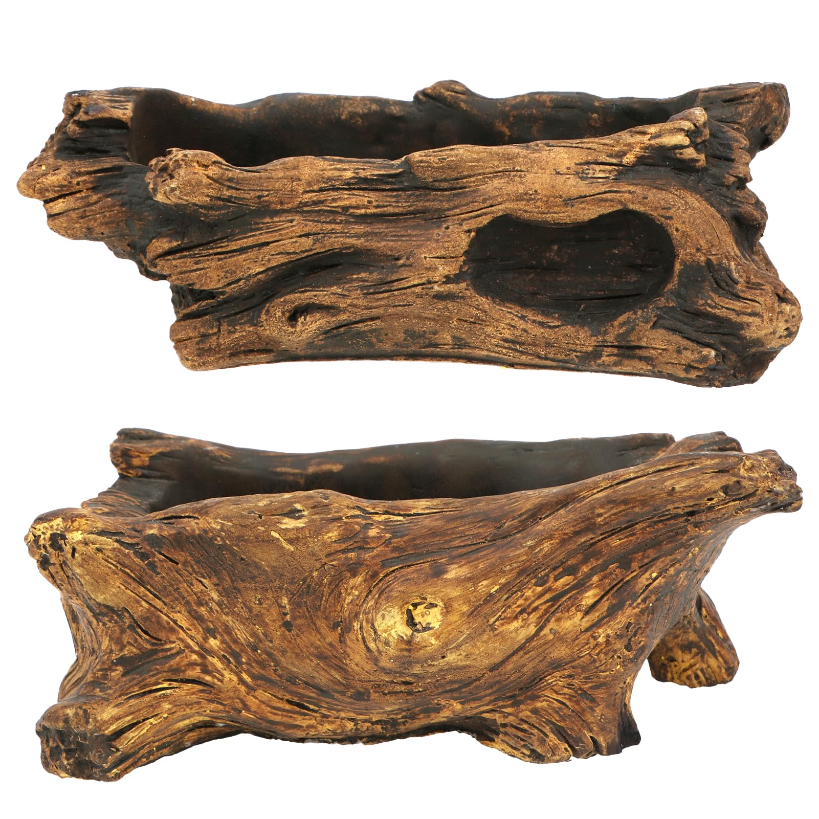 happy bonsai 2 pc Cement Driftwood Planter Gardening Pot Stump Log Container