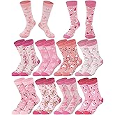 Croloose 10 Pairs Pink Christmas Socks for Women Bulk Fun Xmas Crew Socks Holiday Gift for Stocking Stuffer Party Favors