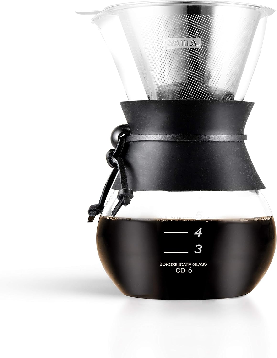 Yama Glass YAMCD6W YAMA DRIP Pot Cone Pour Over Coffee Maker with Reusable Stainless Filter, 30oz