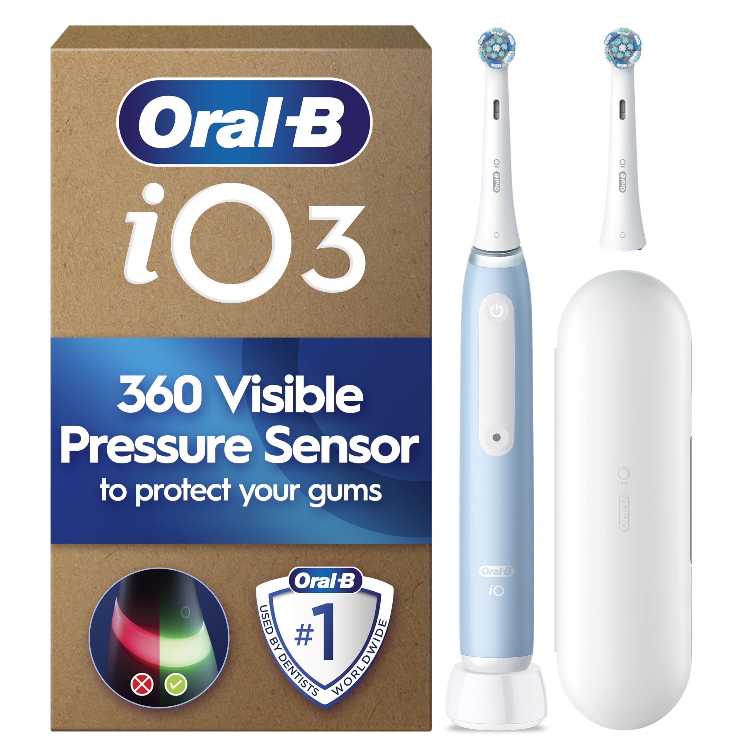 Oral-B iO3 Electric Toothbrushes, Toothbrush for Adults with 1 Toothbrush Head, 1 Travel Case, Gifts for Women and Men, Blue (EU Plug)