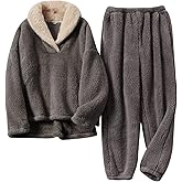 Arssm Women Fluffy Pajamas Set Fleece Pajamas Winter Warm Loose Plush Fuzzy Sets 2 Piece Cozy Sleepwear