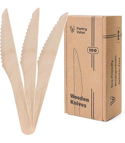 100 Disposable Wooden Cutlery Knives, 6 Inch, Beige – Cedar Grove