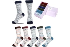 SISOSOCK 5 Pack Women Thick Soft Warm Fuzzy Socks Winter Wool Fluffy Cozy Socks Casual Home Sleep Socks with Gifts Box