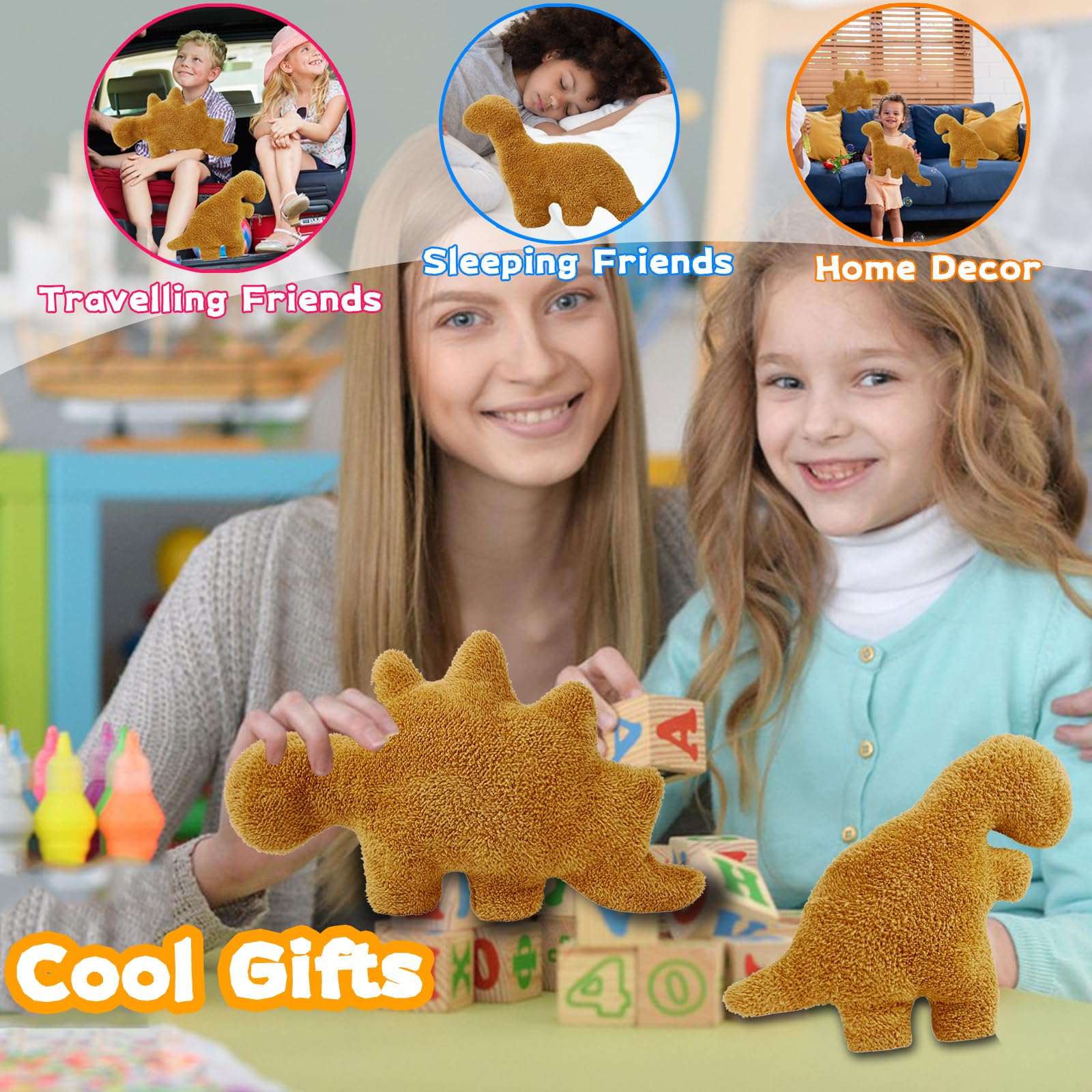 Isaacalyx 5 Packs Dino Nugget Pillow Plush, Soft Dinosaur Chicken Nuggets Pillow for Birthday Gifts, Dinosaur Theme Party Decorations (5 Packs Dino)