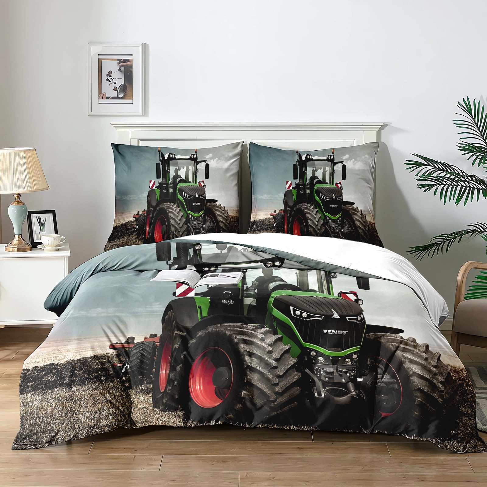 Yzehomijia Tractor Duvet Cover Sets, 140×200 cm for Kids, 1 Microfiber Duvet Cover + 2 Pillowcases 65x65 cm.(T4×140)
