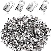 Syhood 300 Pieces 304 Stainless Steel Fold Over Cord Ends Cord Crimp Tips Fold-Over End Caps Leather Ribbon Clasp Tips Jewelry Connector for Jewelry Making, 3 x 8 mm