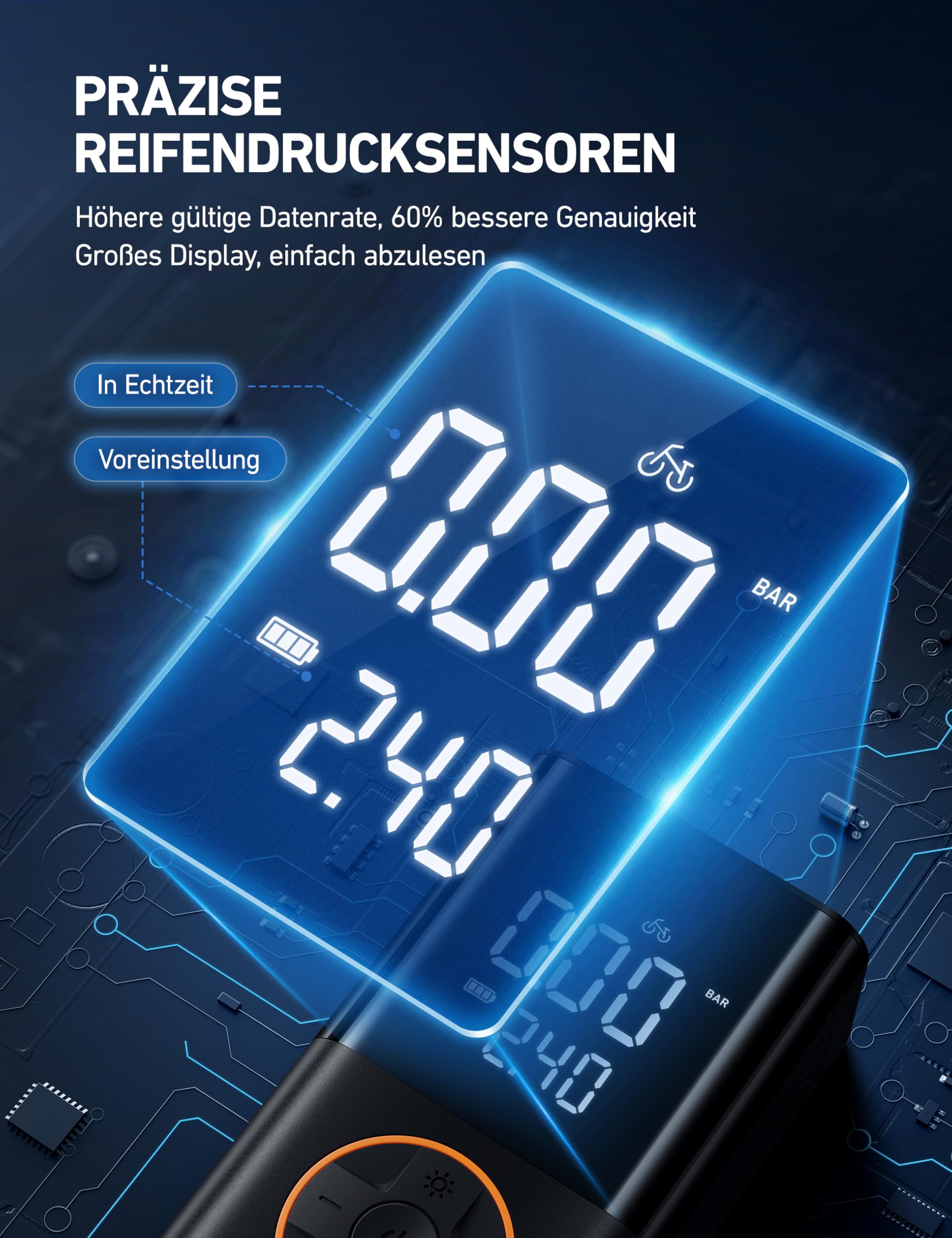 AstroAI Kabellose Elektrische Luftpumpe, Tragbare Akku Fahrradpumpe 5