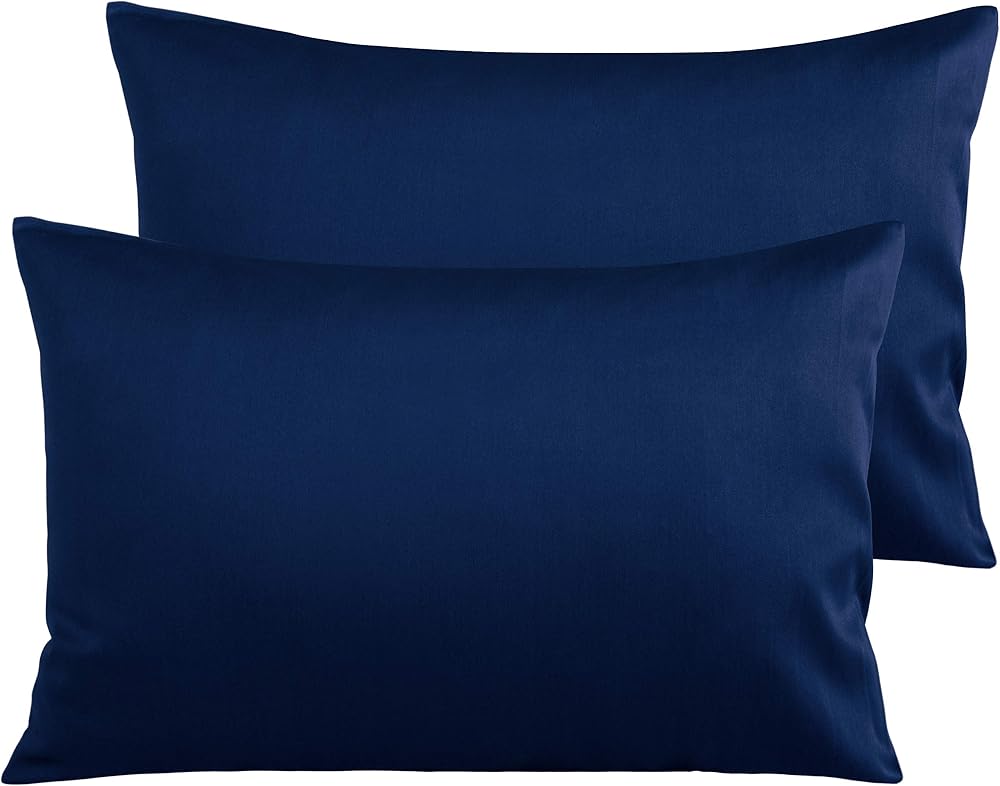 NTBAY 2 Pack 500 Thread Count Egyptian Cotton Pillow Cases Navy 50x75 cm
