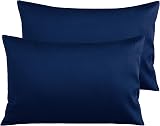 NTBAY 2 Pack 500 Thread Count Egyptian Cotton Pillow Cases Navy 50x75 cm