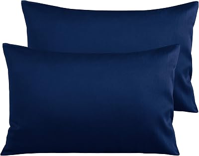 NTBAY 2 Pack 500 Thread Count Egyptian Cotton Pillow Cases Navy 50x75 cm