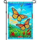 IVN Spring Garden Flag 12x18 Inch Double Sided Monarch Butterfly Stained Glass Look Outdoor Yard Flag for Outside Home Front Door Lawn Porch Patio Spring Garden Outside Decorations Flags