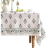 ISAENNE Designer White Linen Small Square Tablecloth,Chinoiserie Floral Elegant Indoor Table Cloth,Fall Stain Proof Decor Tablecloths for Dining Thanksgiving Kitchen Party,55"*55"-Mosella F