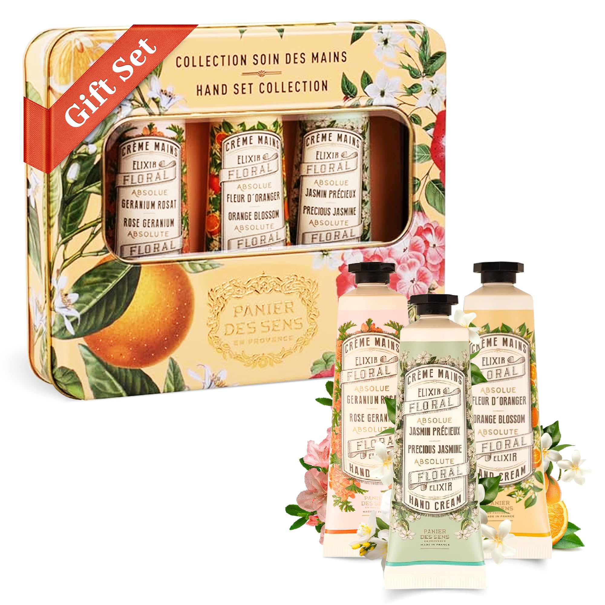 Panier des Sens - Gift Box for Women - Natural Hand Cream 3x30ml, Orange Blossom, Jasmine & Geranium - Gift for Her Made in France - Women's Gift Sets with 96% Natural Ingredients - Mini Hand Cream